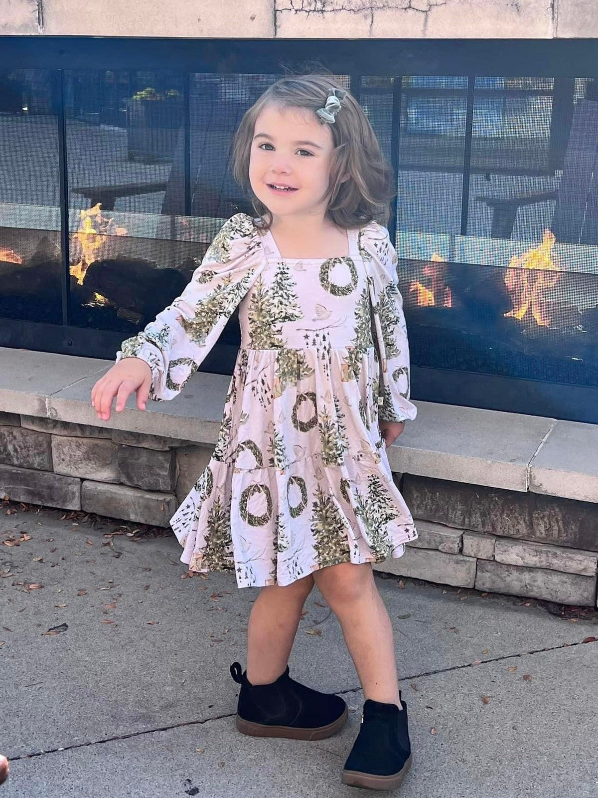Soft Snow Puff Sleeve Twirl Dress