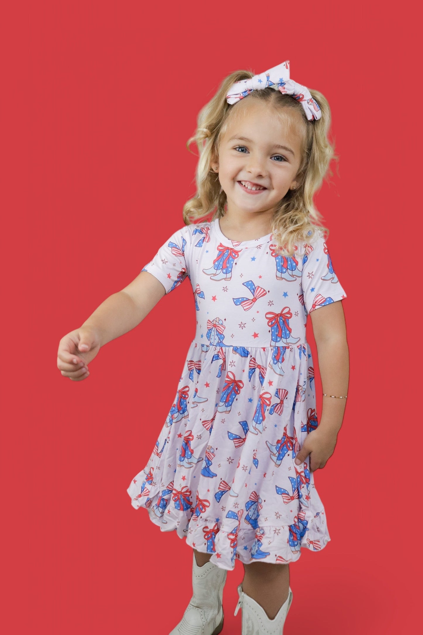 USA BOOTS N' BOWS DREAM RUFFLE DRESS