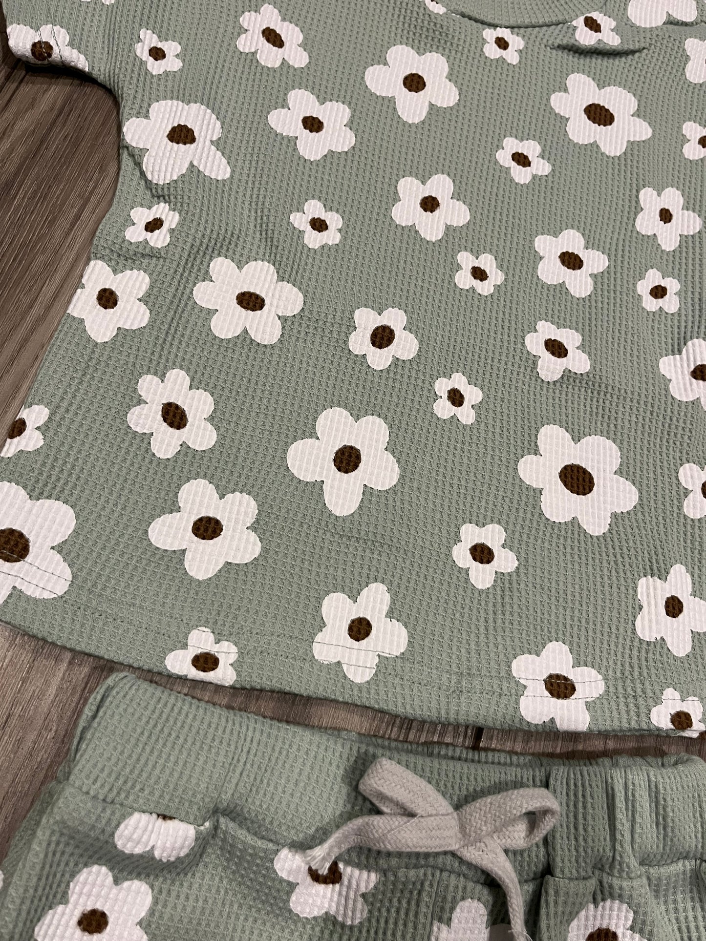 Mint Floral Waffle Short Set