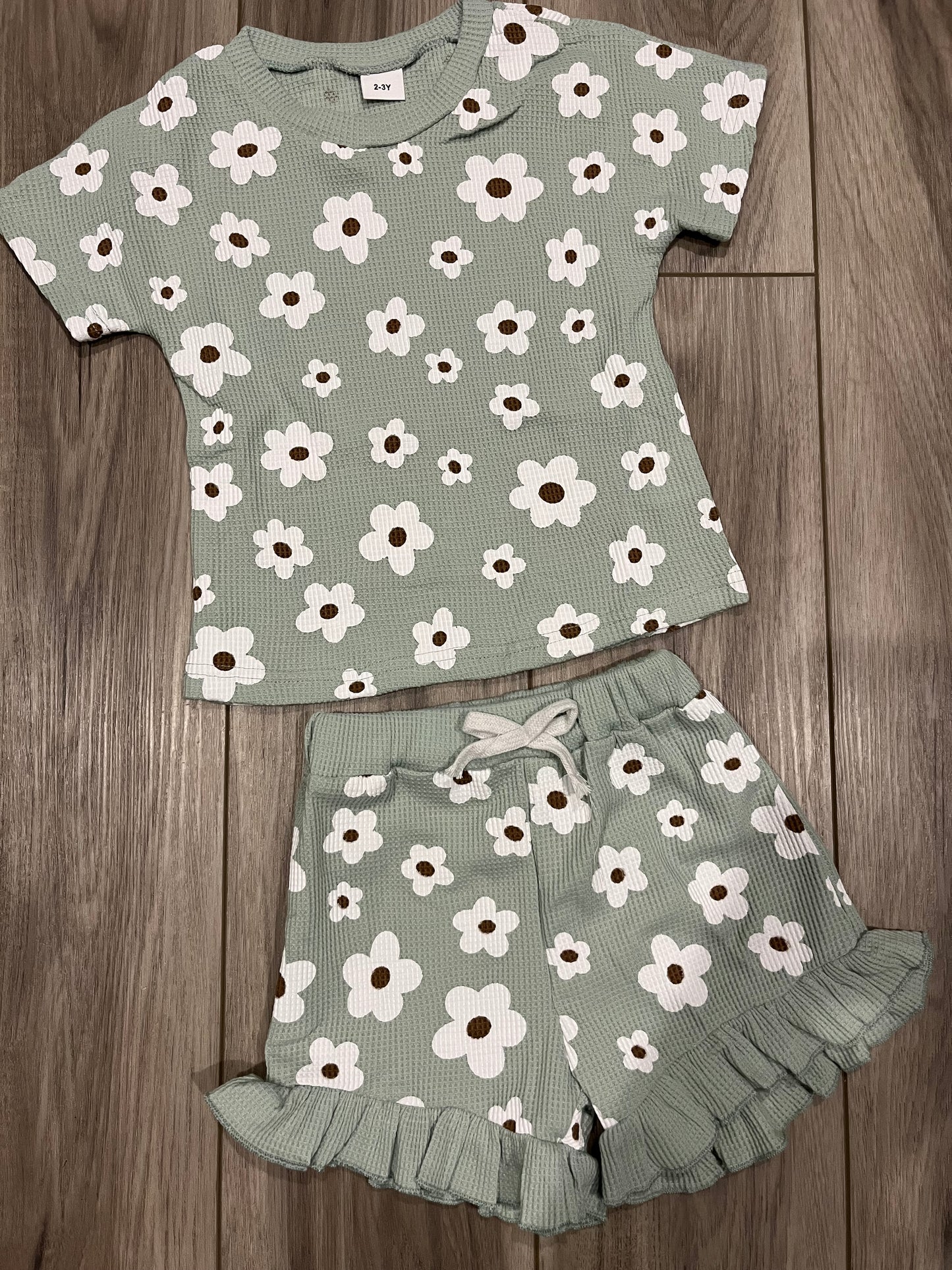 Mint Floral Waffle Short Set