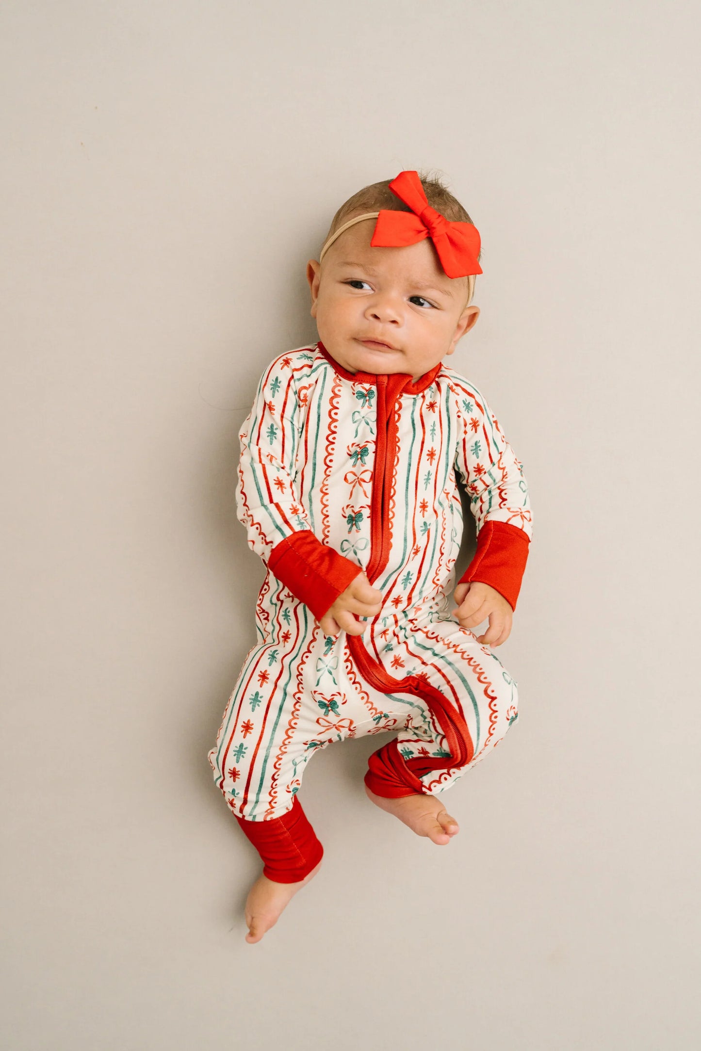 Little One Shop: Christmas Dainty Bow Bamboo Zippy Romper
