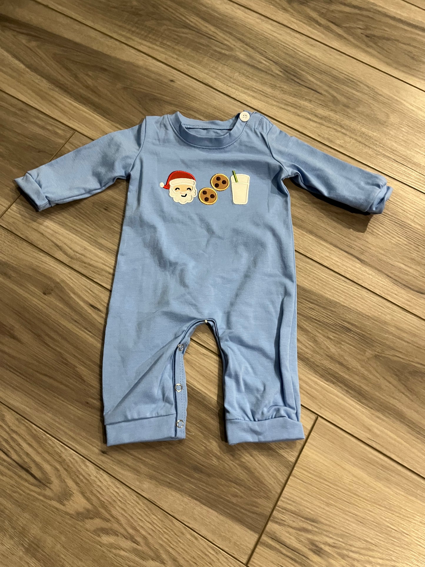 Blue Santa Cookies & Milk Romper