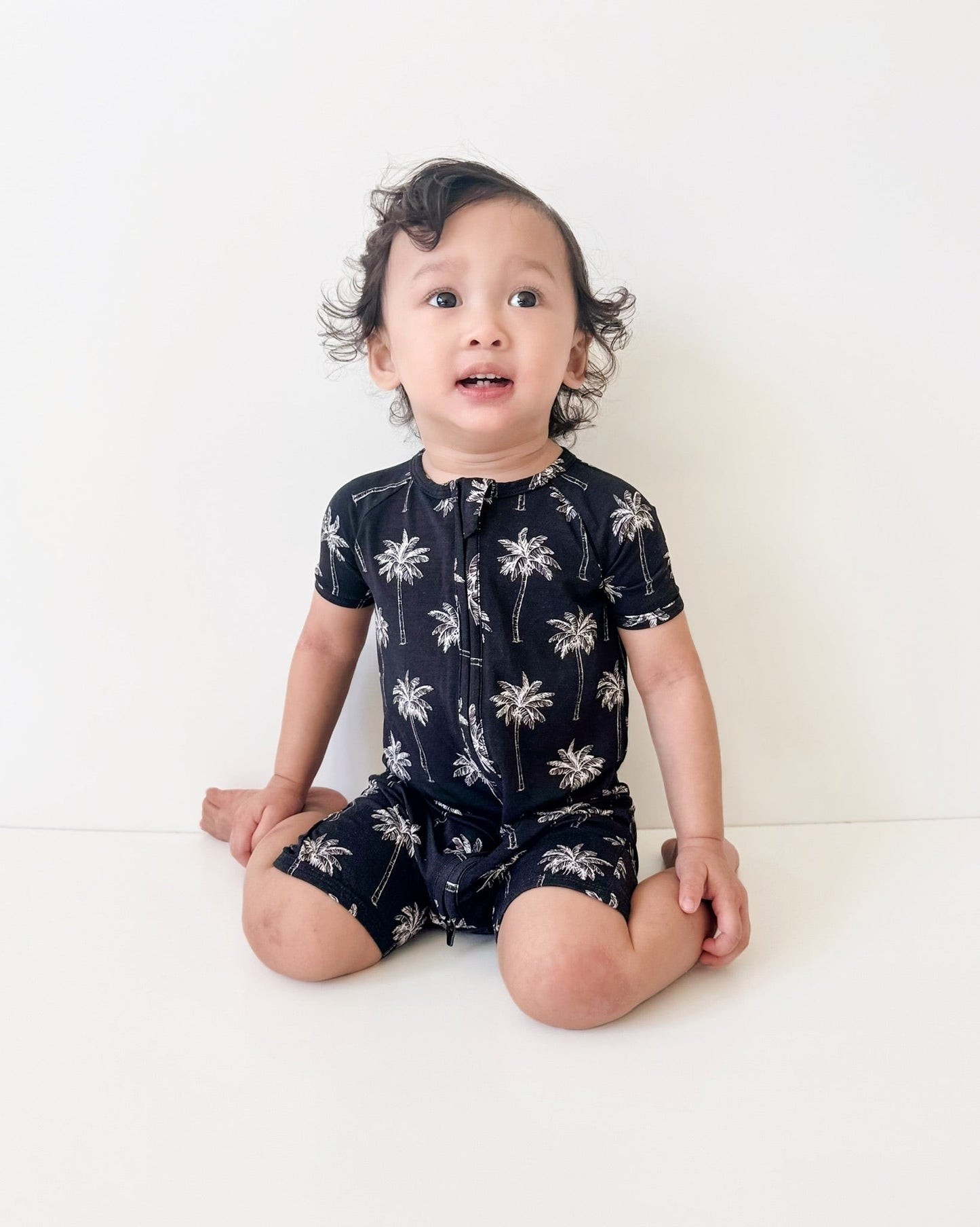 Bamboo Shorty Romper | Palm Style Black
