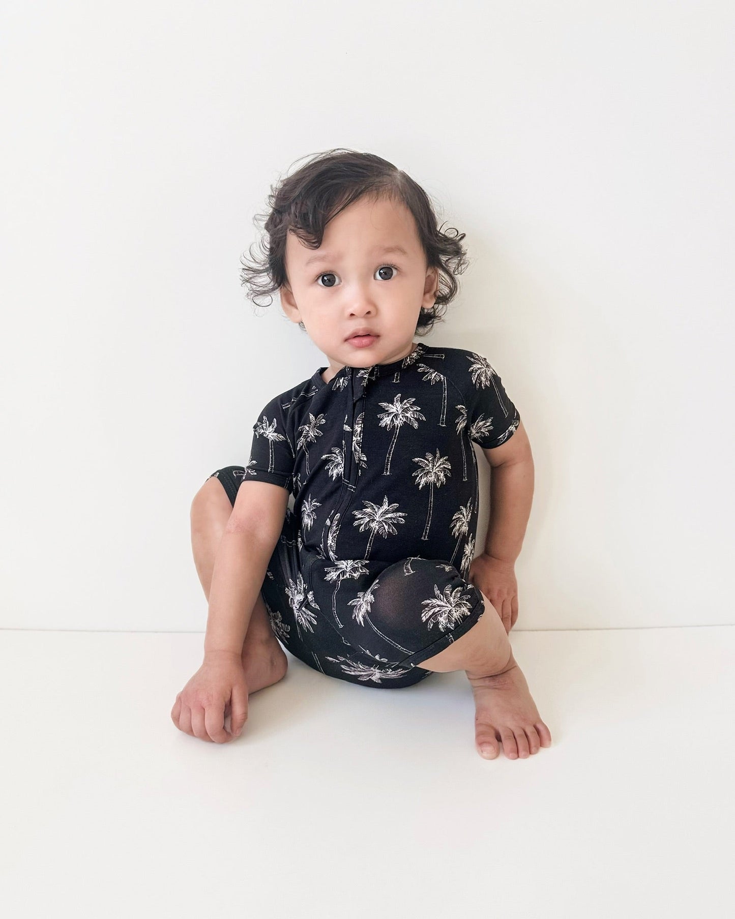 Bamboo Shorty Romper | Palm Style Black
