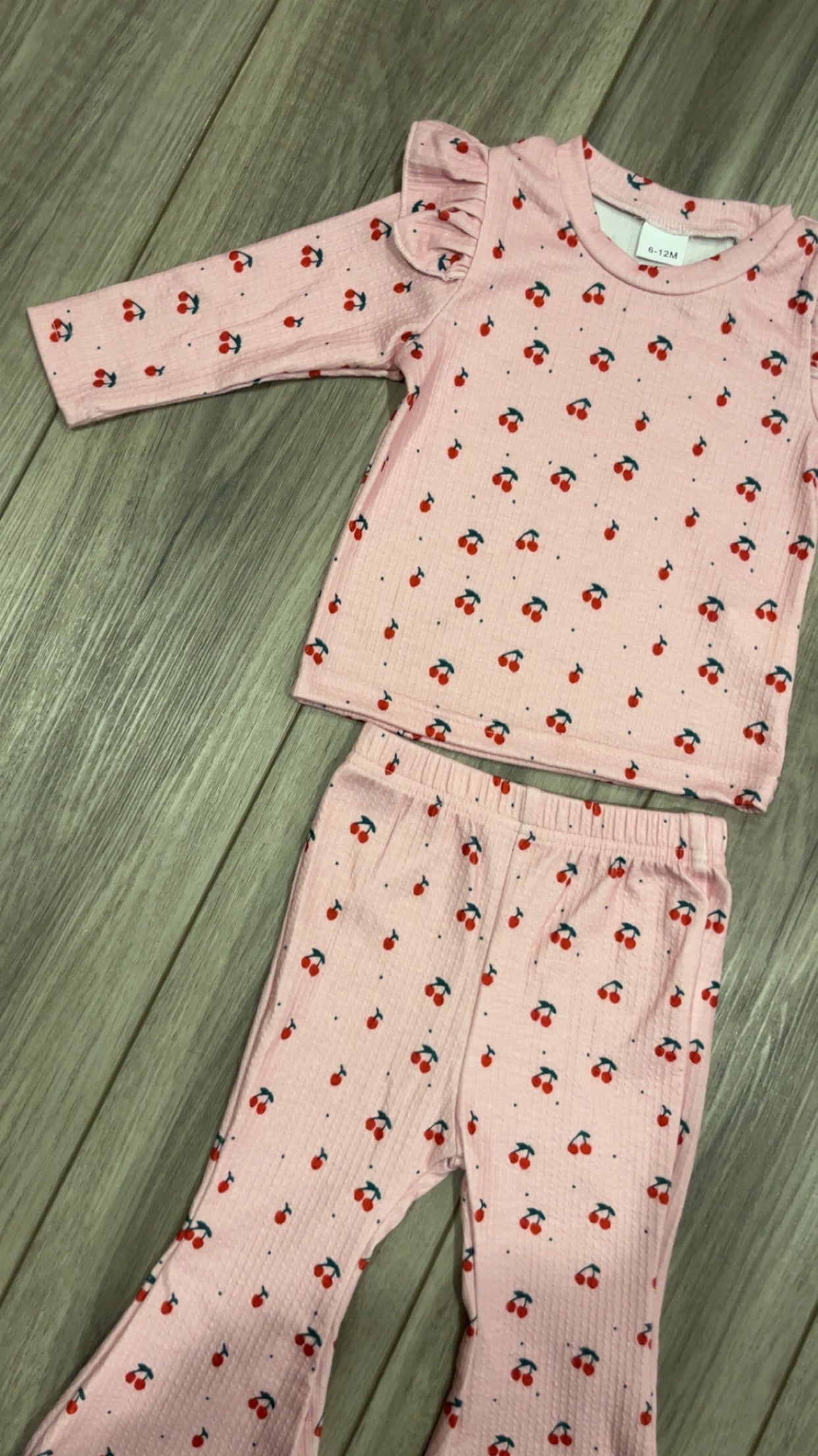 Cherry Ribbed Flare Bottoms Set
