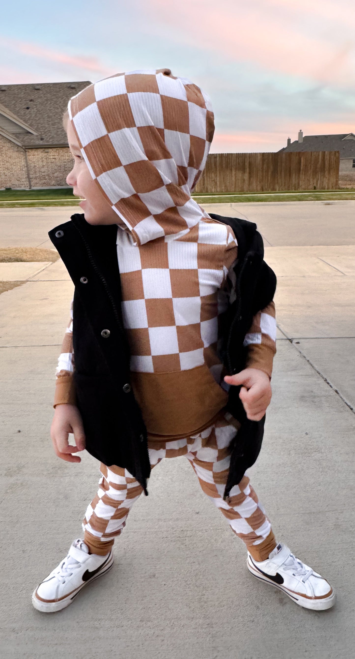 Camel Check Ribbed Jogger Set