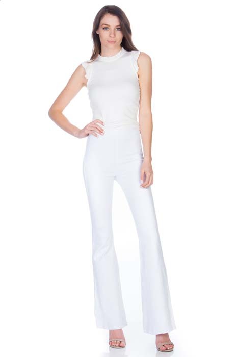 Pull Me Closer High Rise Zip Back Flare Denim Color Jeans Chocolate