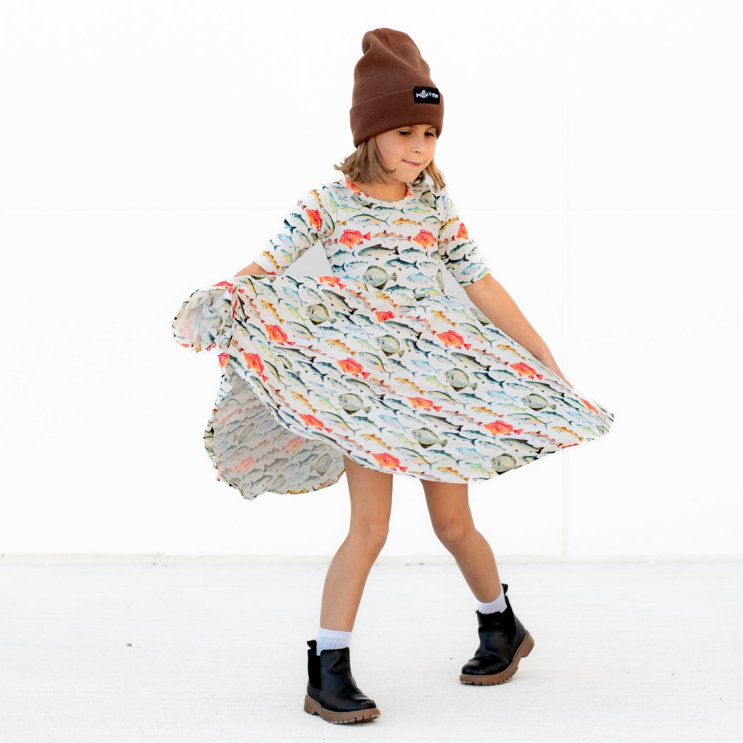 MID SLEEVE TWIRL DRESS- Fishy