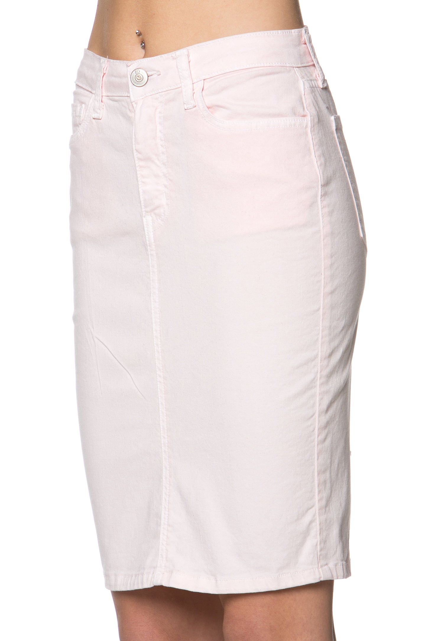 The Classic Denim Midi Skirt-Blush