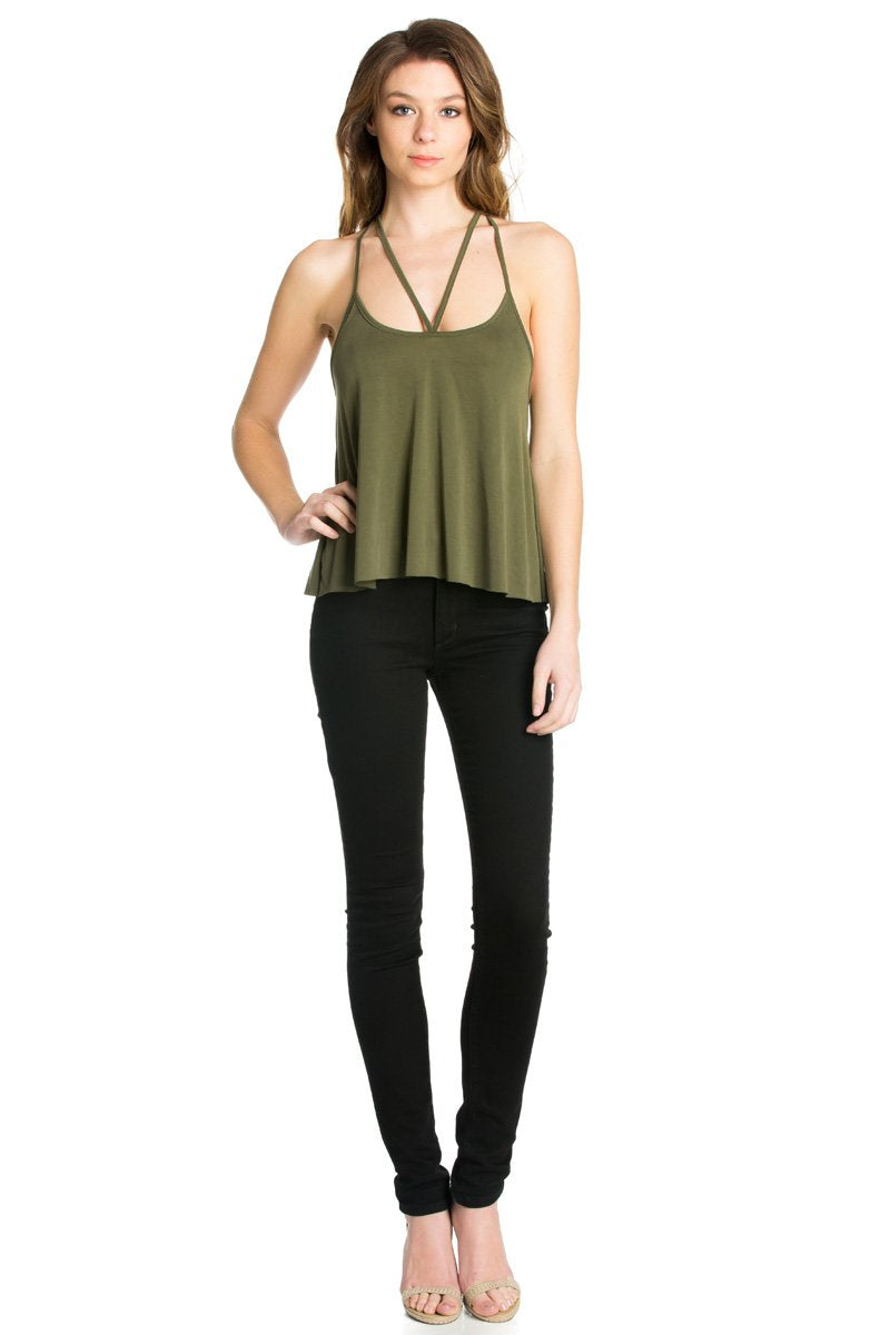 Criss Cross Front T-Back Tank Top in Marsala