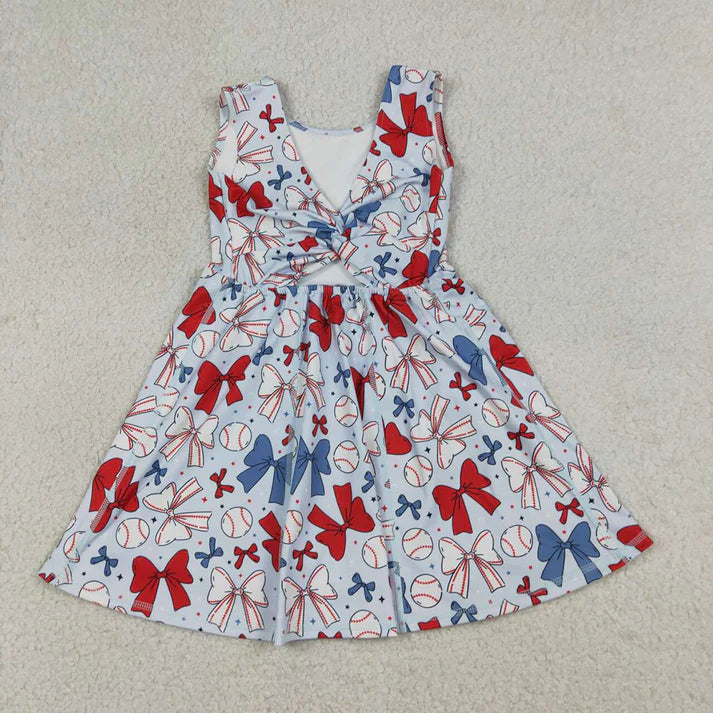 Girls Baseballs Bows Active Dress