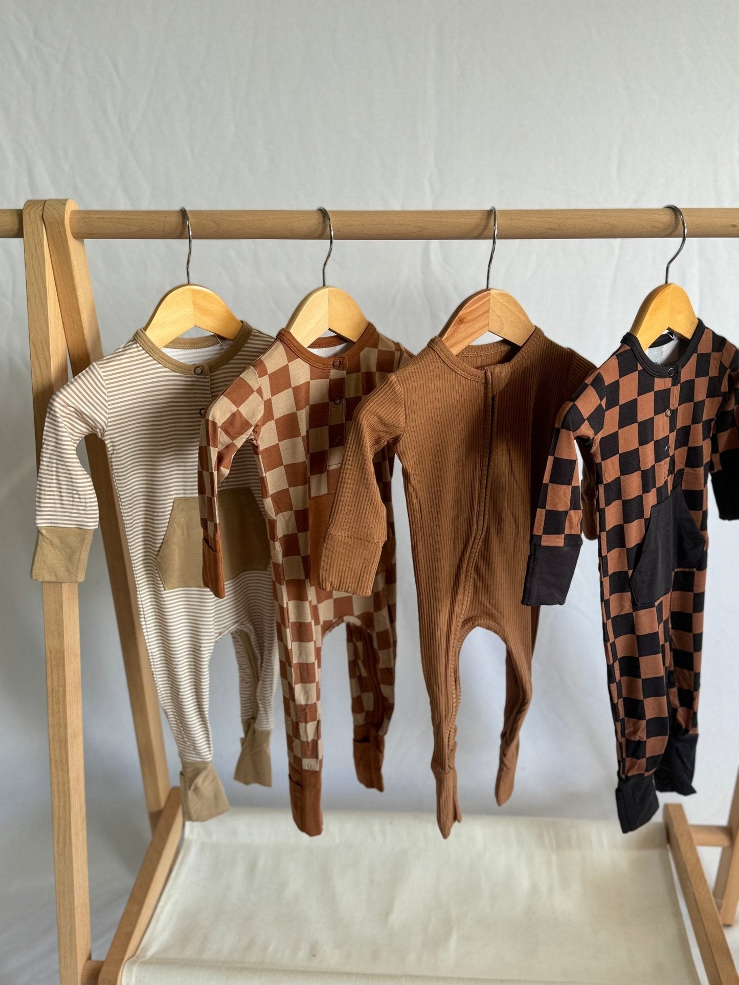 Black & Chocolate Checkered Long Sleeve Romper