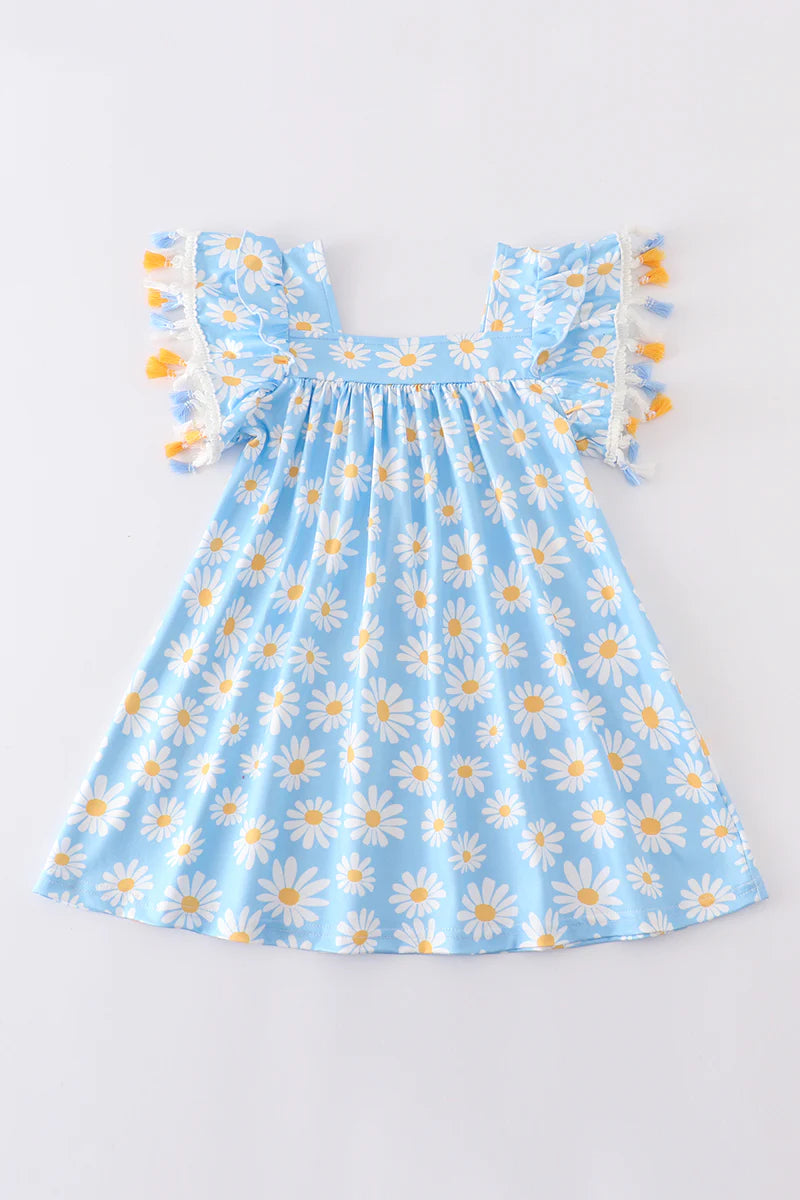 Blue Daisy Floral Tassel Dress