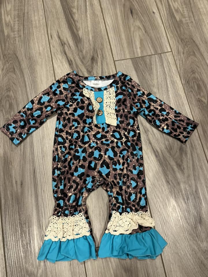 Blue Leopard Ruffle Romper