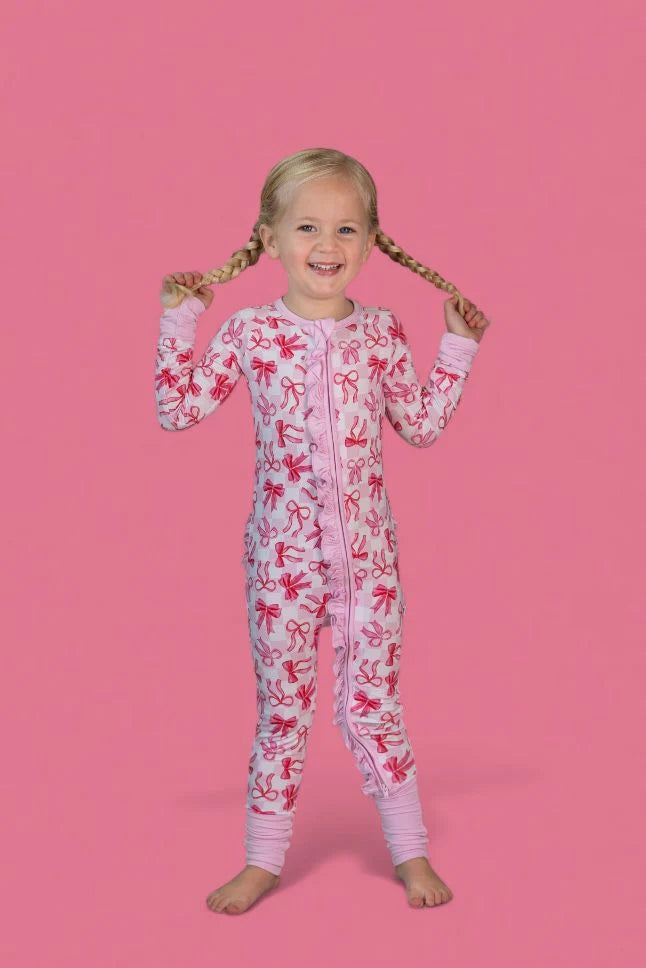 Dream Big: Bow Checkered Charm Ruffle Bamboo Zippy Romper