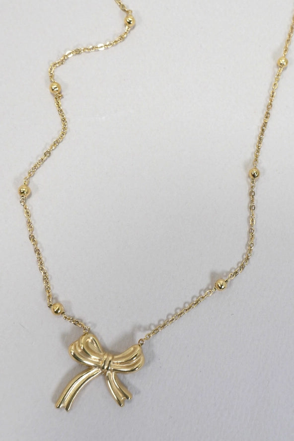 18K STAINLESS STEEL TARNISH FREE BOW NECKLACE