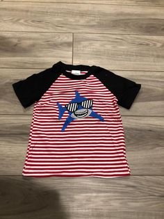 Boys Red Striped Shark Shirt