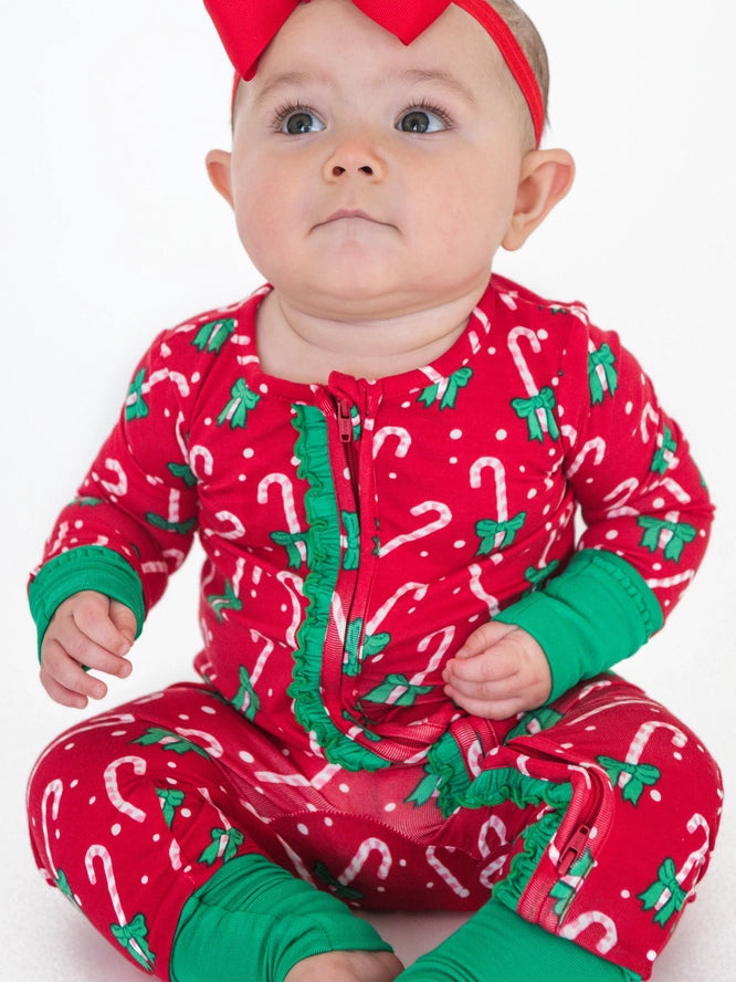 RuffleButts + RuggedButts: Candy Cane Cutie Ruffle Bamboo Zippy Romper