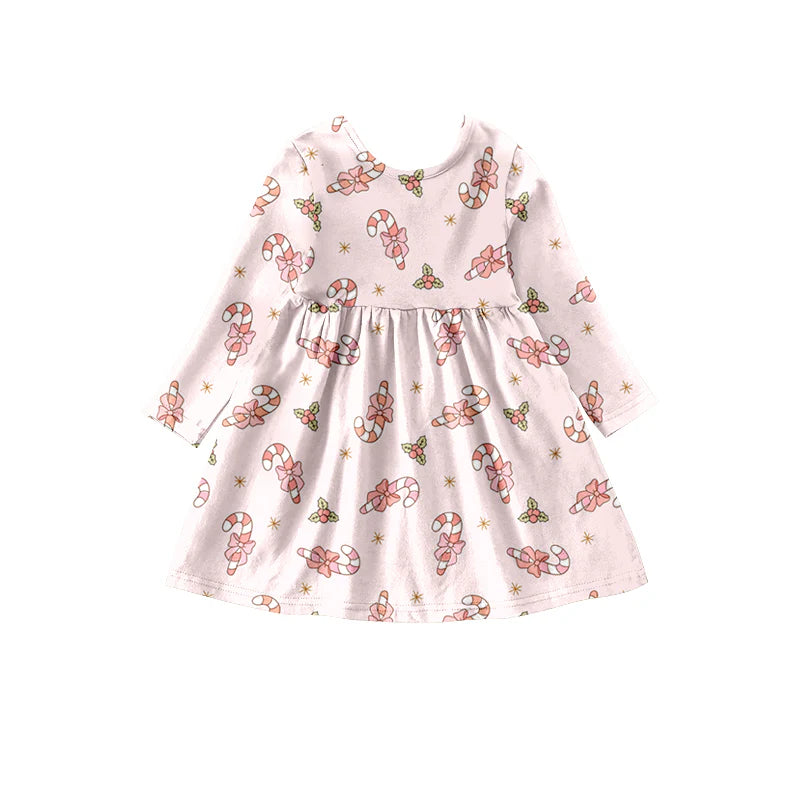 Fashion Minis: Pink Candy Cane & Bows Long Sleeve Dress