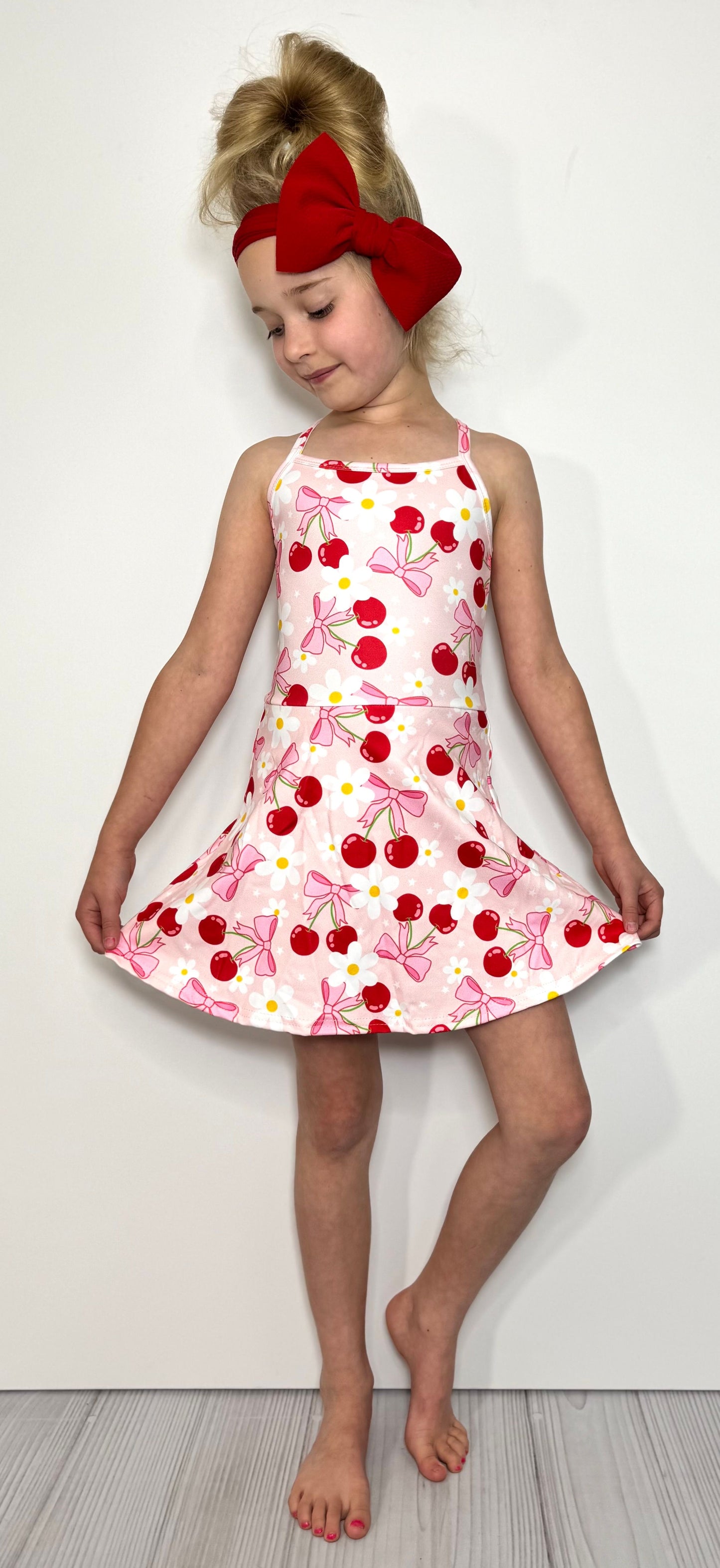 Cherry Floral Athletic Girls Dress