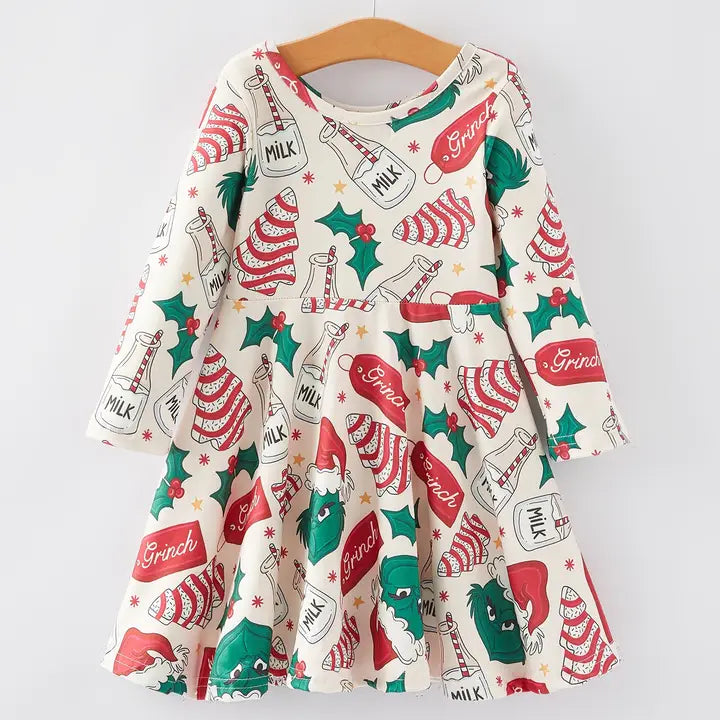 Christmas Character Gingerbread Print Girls Dress
