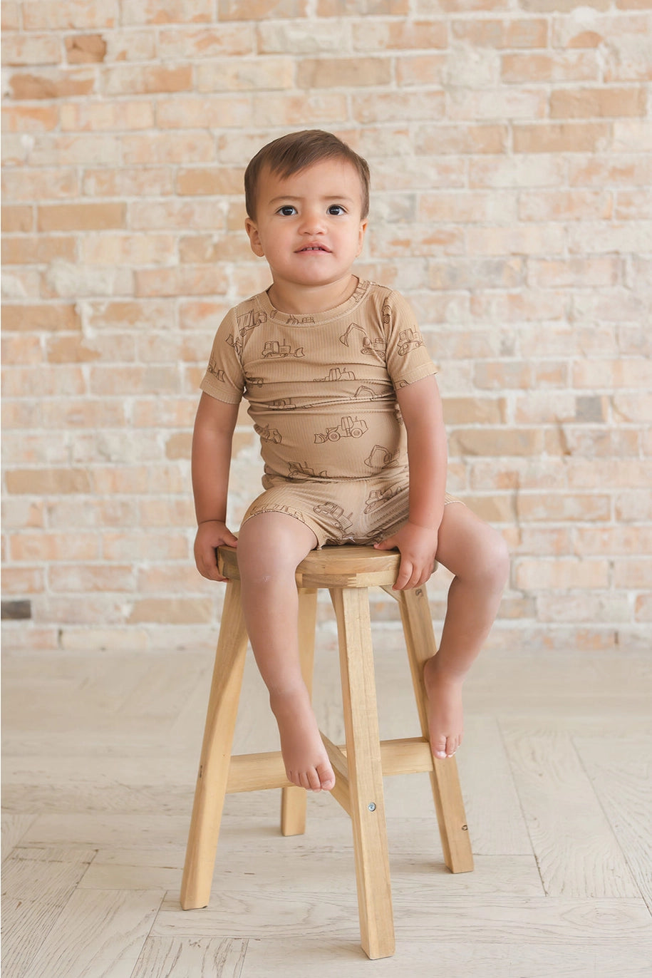 Blush Lotus: Construction Ribbed Bamboo Two Piece Short Set