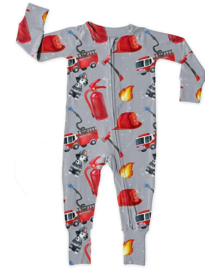 Firefighter Dalmation Bamboo Zipper Romper