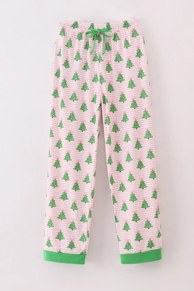 Women's Green Christmas Tree Print PJ Pants