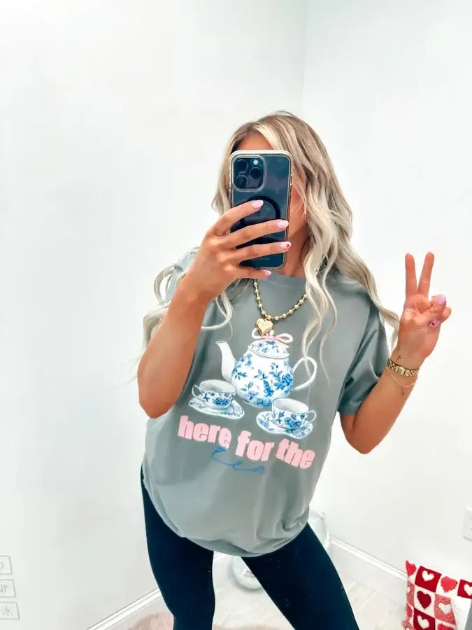 Here For the Tea Gray Graphic Tee
