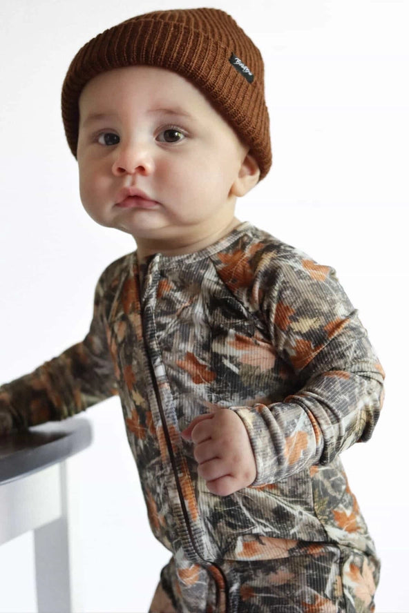 Belle & Bros: Hunter Camo Ribbed Bamboo Zippy Romper