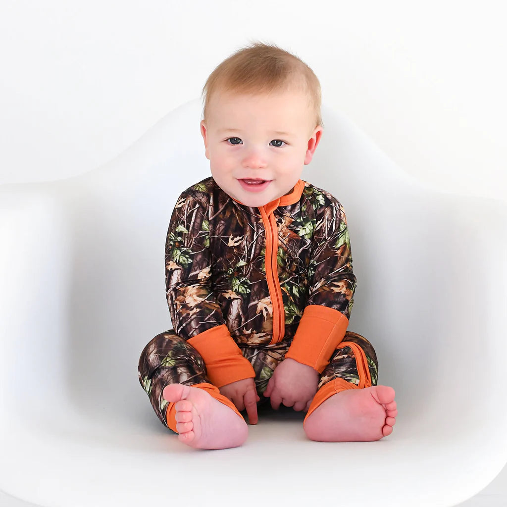 Gigi & Max: Hunter Camo Bamboo Zippy Romper.