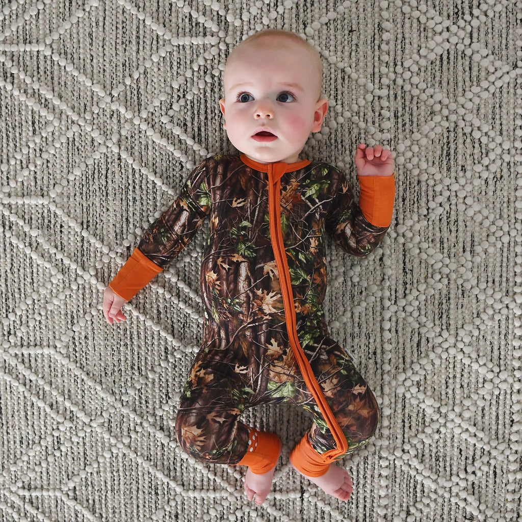Gigi & Max: Hunter Camo Bamboo Zippy Romper.