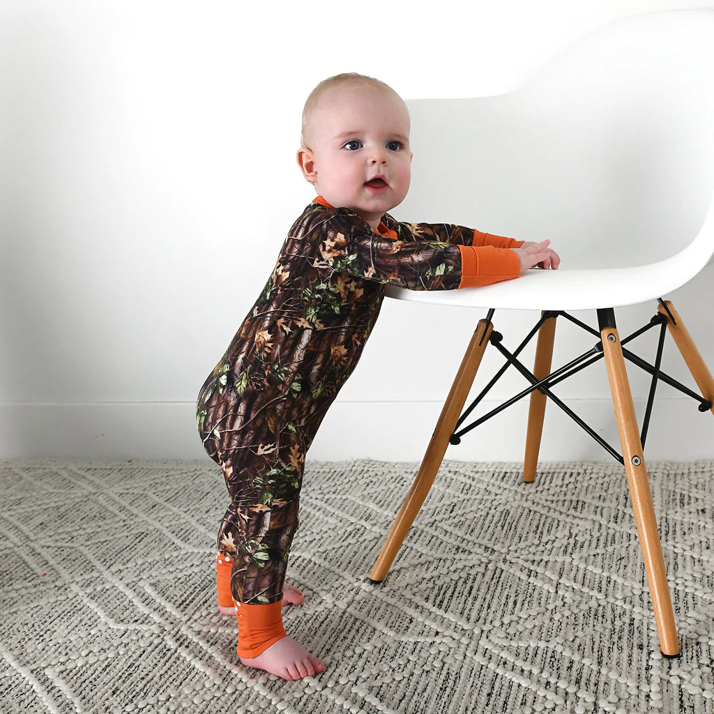 Gigi & Max: Hunter Camo Bamboo Zippy Romper.