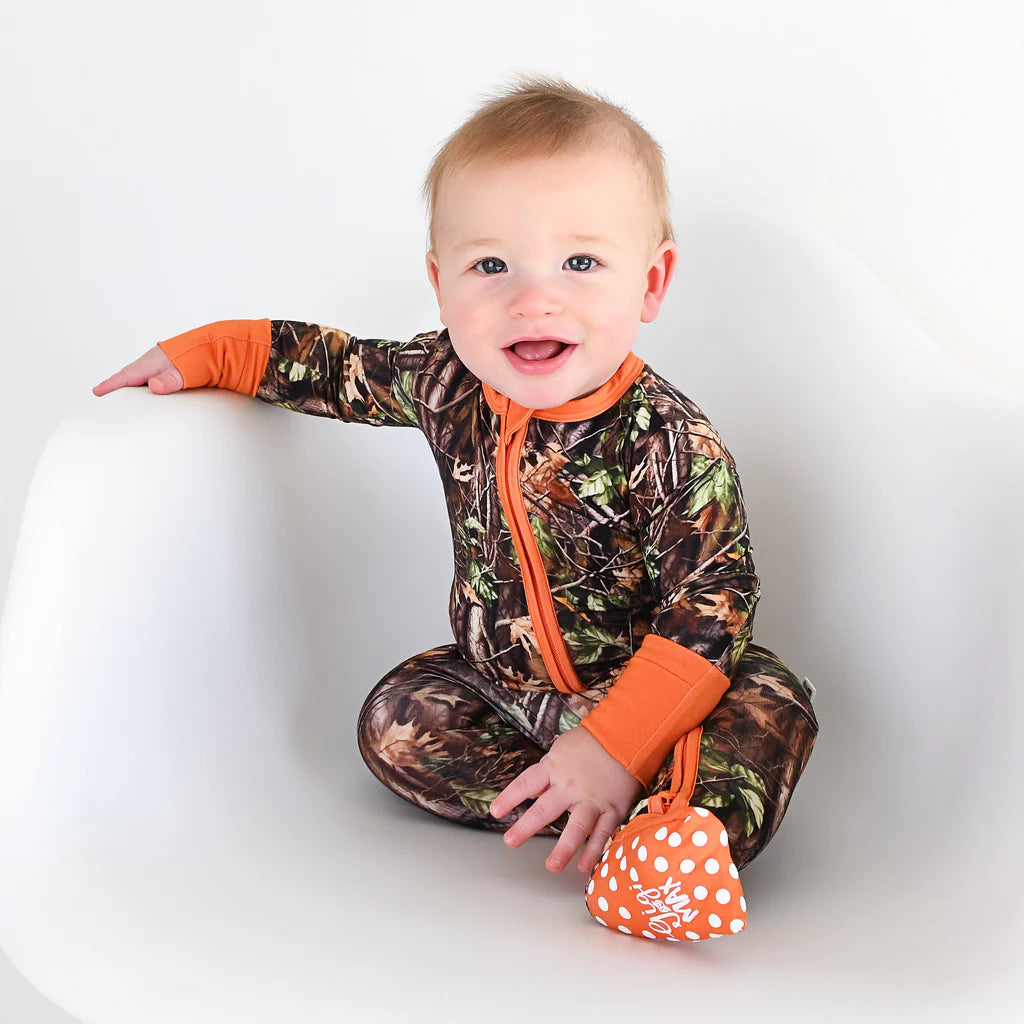 Gigi & Max: Hunter Camo Bamboo Zippy Romper.