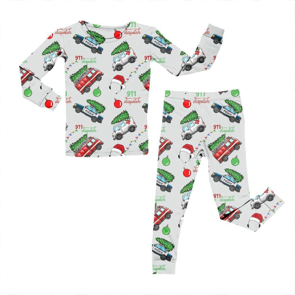 Bamboo Two Piece Pajama Set, Christmas 911 Dispatcher