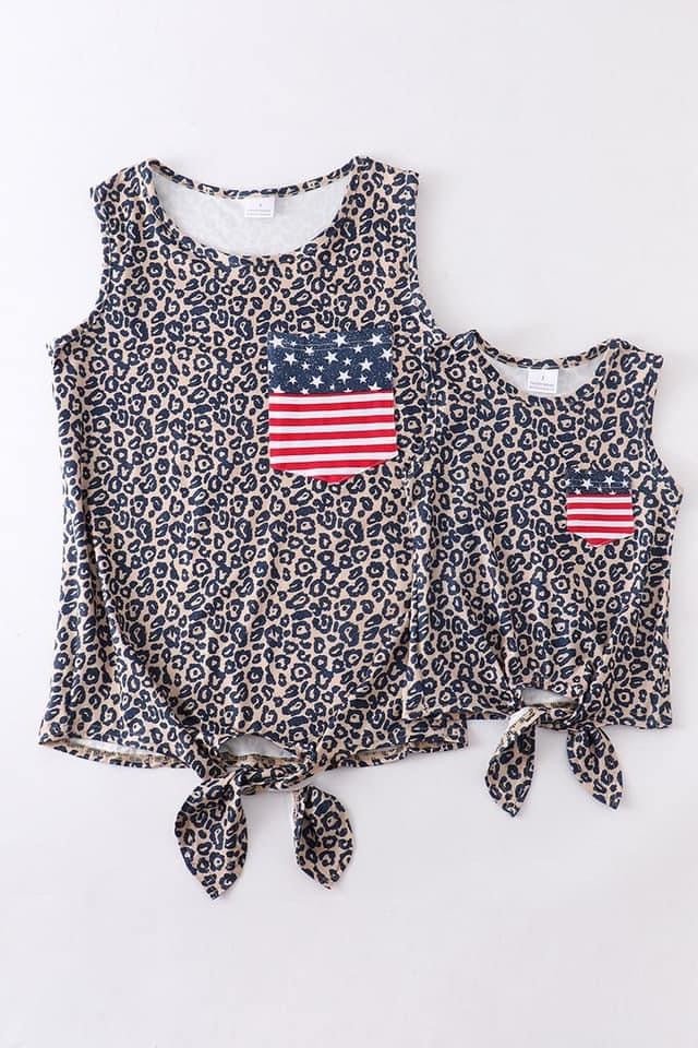 Leopard print flag pocket tank