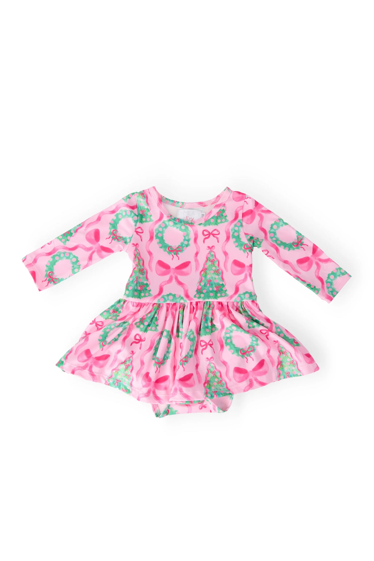 Mila & Rose: Jingle Bows Long Sleeve Bodysuit Twirl Dress