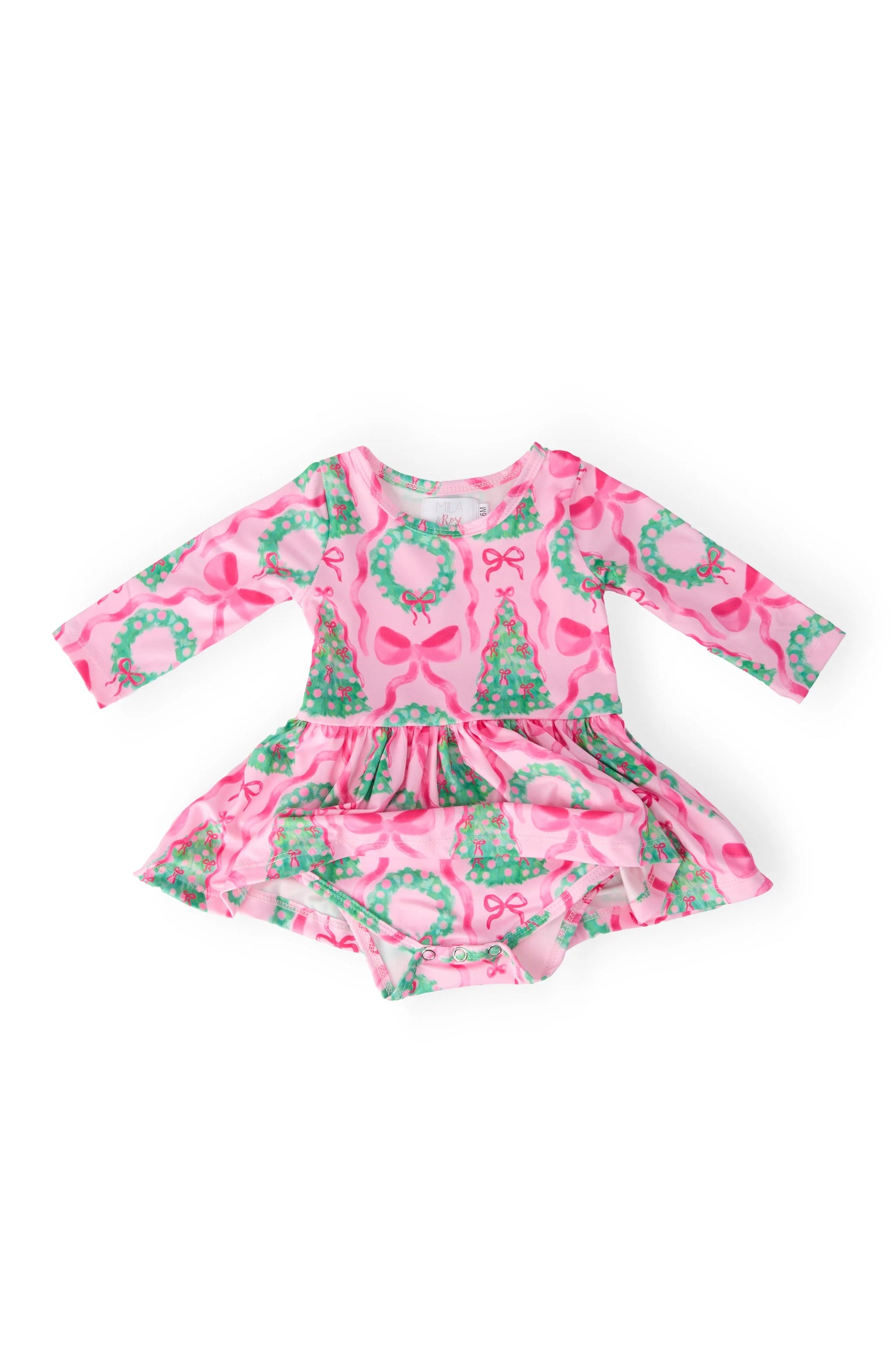 Mila & Rose: Jingle Bows Long Sleeve Bodysuit Twirl Dress