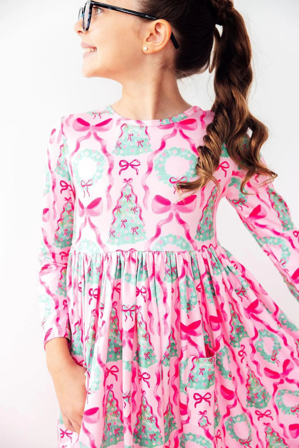 Mila & Rose: Jingle Bows Long Sleeve Pocket Twirl Dress