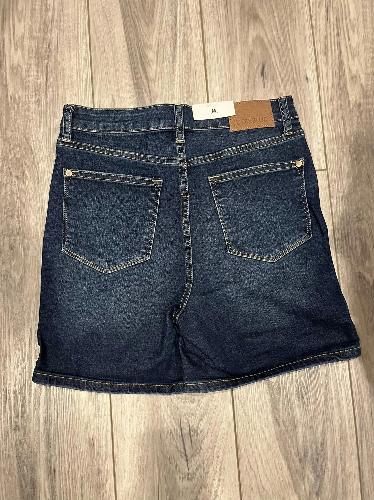 Judy Blue: High Waisted Tummy Control Dark Wash Shorts (cuff/no cuff shown)