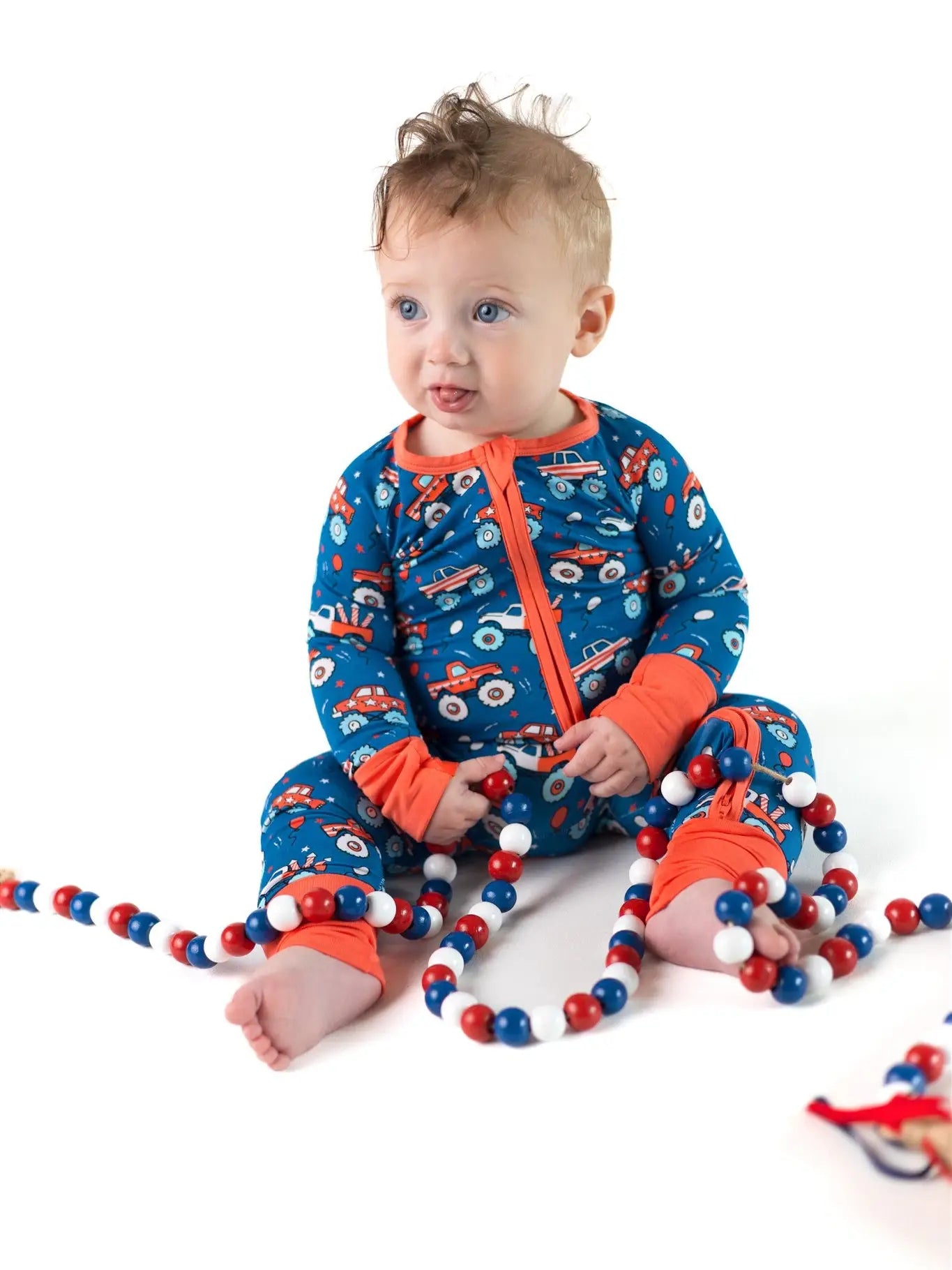 Boosh Baby: Patriotic Monster Truck Bamboo Zippy Romper