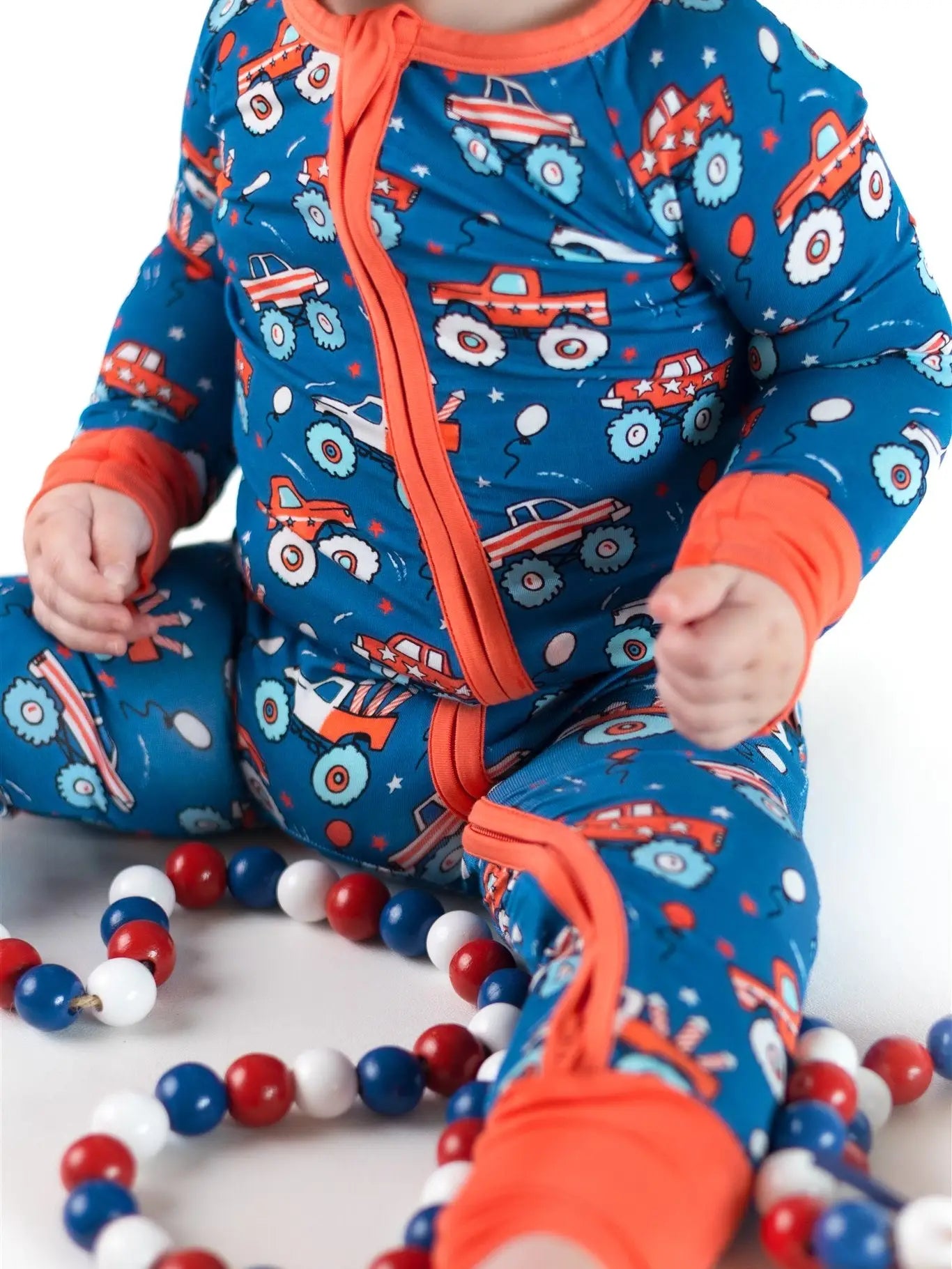 Boosh Baby: Patriotic Monster Truck Bamboo Zippy Romper