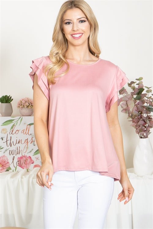 Layered Ruffle Short Sleeve Solid Top- MANY COLORS