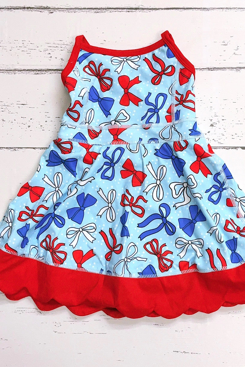 Light Blue Patriotic Bow Athletic Dress w/Scallop Hem