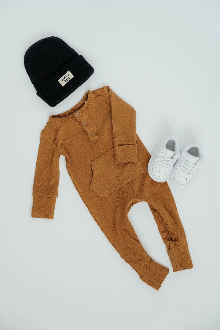 Long Sleeve Romper - Caramel