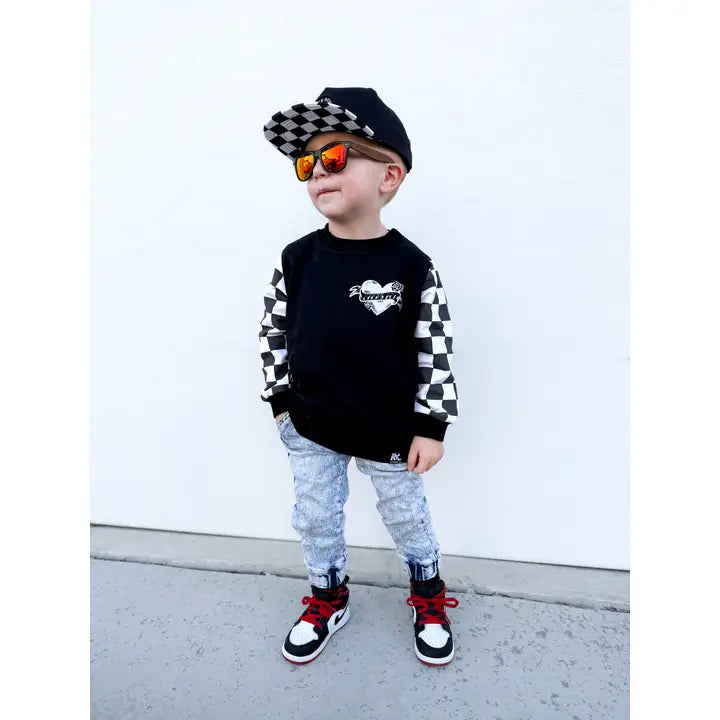 Black & White Checkered Mamas Boy Crewneck