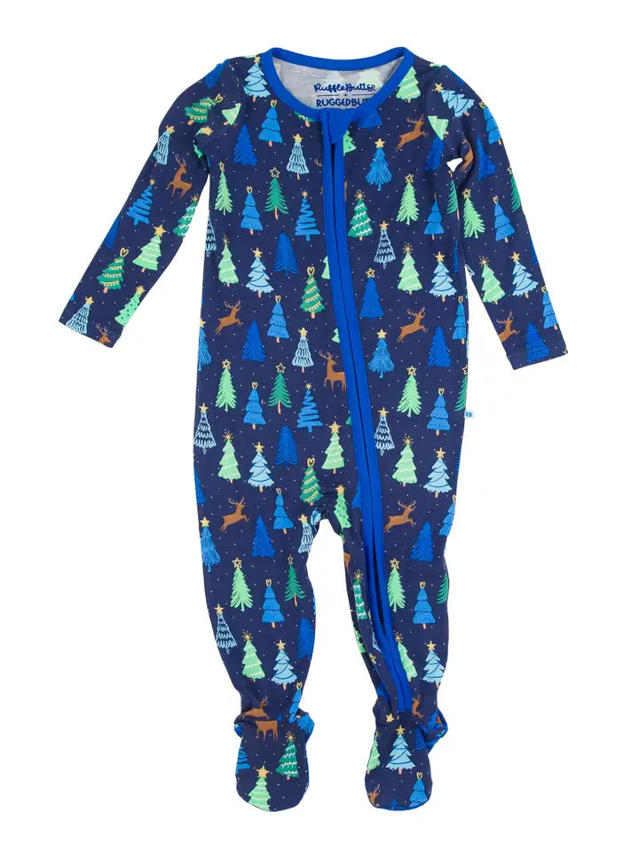 Ruffle/Rugged Butts: Merry Blue Pines Bamboo Footed Zippy