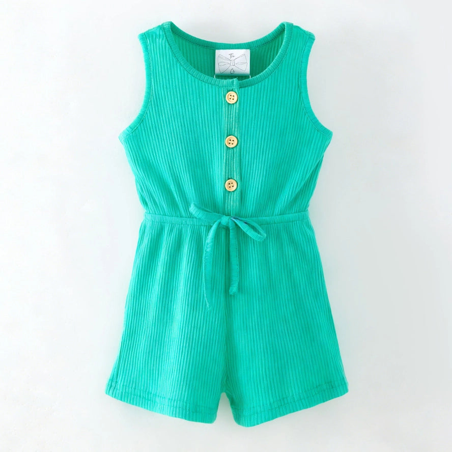 Essential Everyday Girls Ribbed Romper | Mint