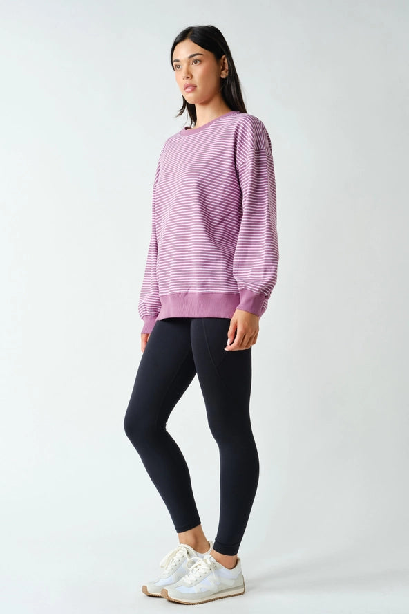Mono B: Coastal Striped Crewneck Sweatshirt- Mulberry