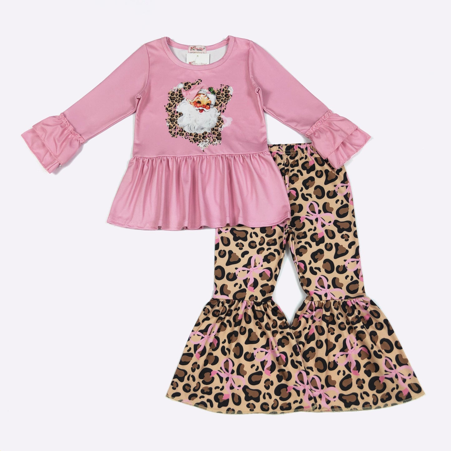 Pink Leopard Santa Bell Bottom Set